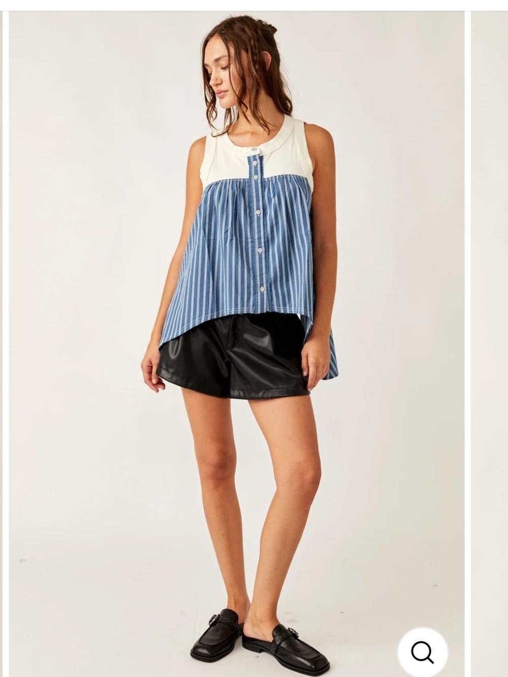 We The Free Blue & White Striped Tank with Button Front